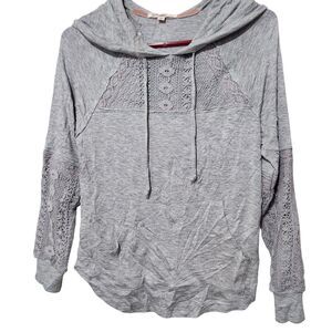 Rewind Long Sleeve Top Size Small Gray Hooded With Pockets New